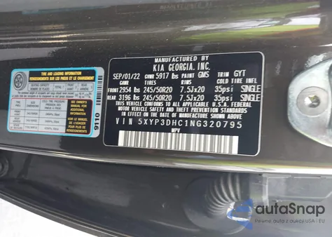 2022 Kia Telluride Ex z USA, uszkodzony, nr VIN 5XYP3DHC1NG320795